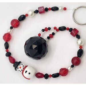 Beaded Snowman Suncatcher Red White Black Crystal Prism Hanging Patio Decor